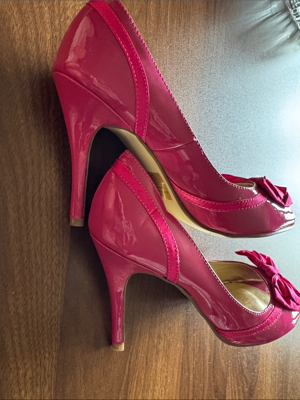 Delicious Hot Pink Patent Peep-Toe Heels with Bow Accent - Picture 6 of 9